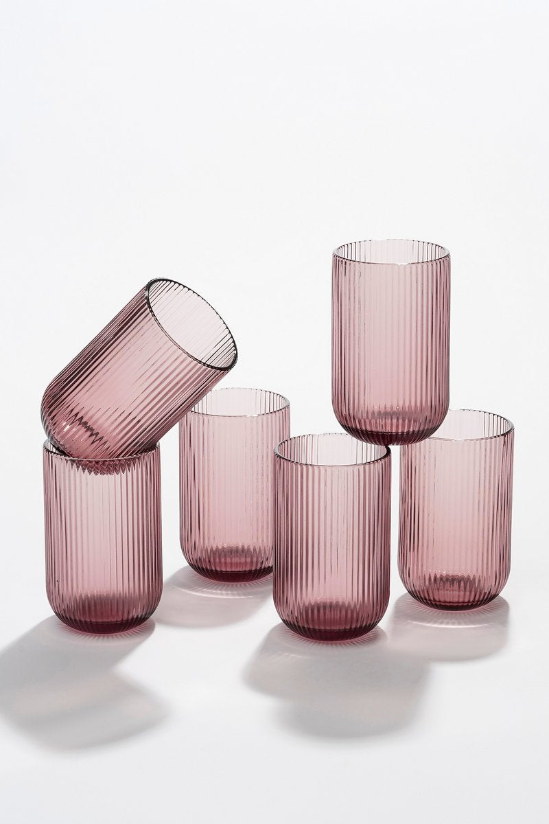 Set van 6 Roze geribbelde Merlot drinkglazen van Mica Decorations