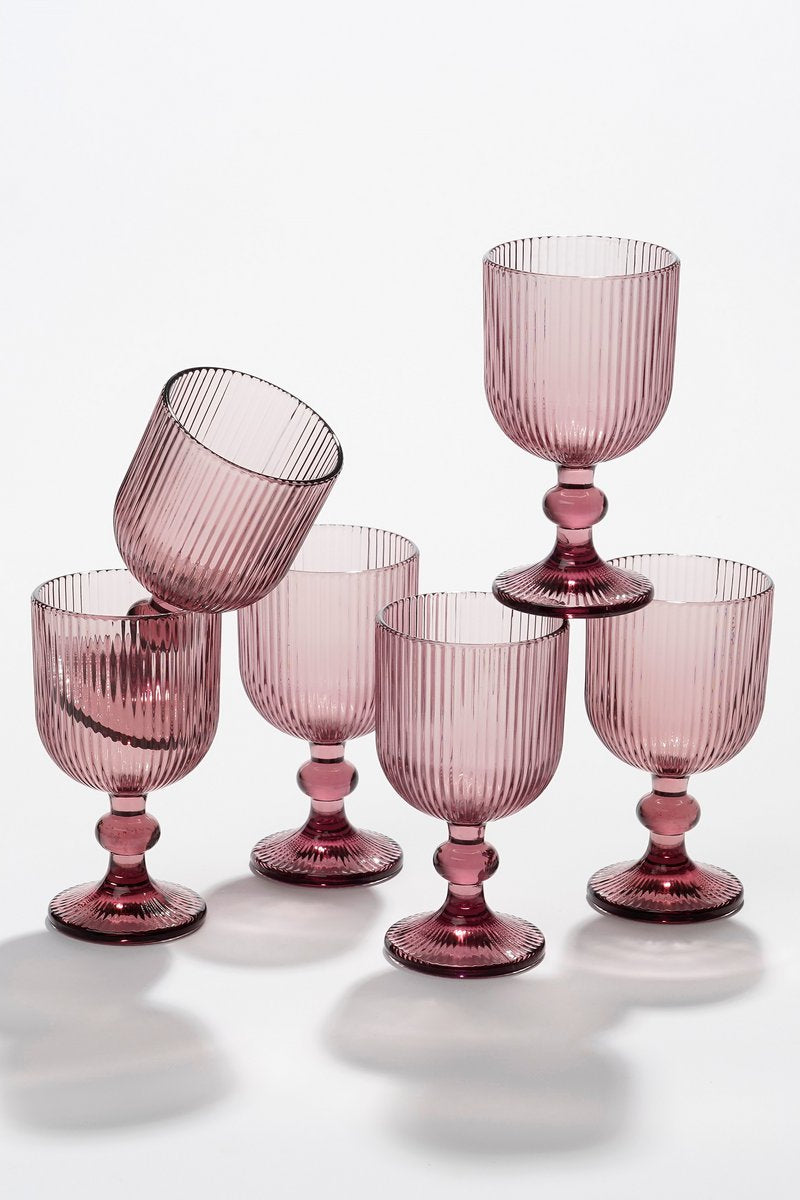 Set van 6 Roze geribbelde Merlot wijnglazen van Mica Decorations