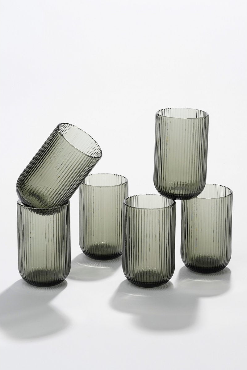 Set van 6 geribbelde grijze Merlot drinkglazen van Mica Decorations