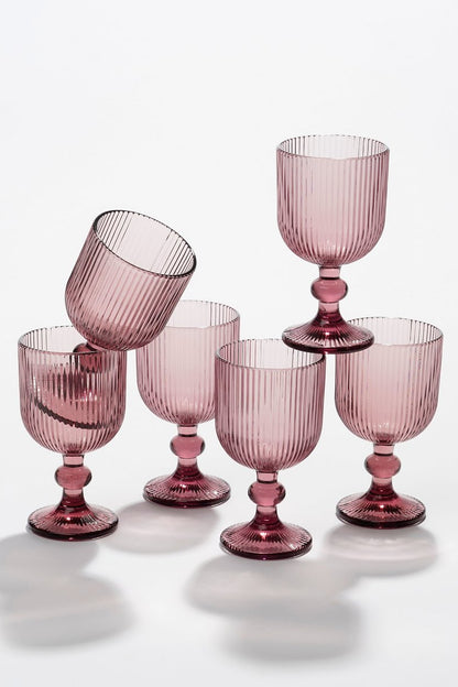 Set van 6 Roze geribbelde Merlot wijnglazen van Mica Decorations