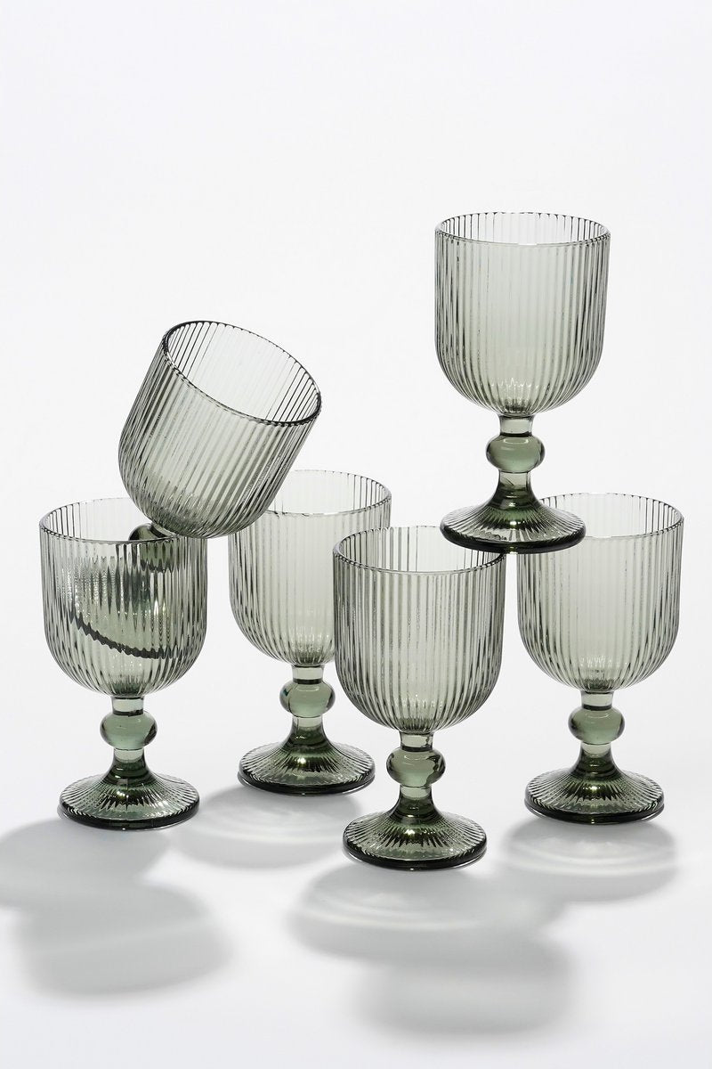 Set van 6 Merlot geribbelde wijnglazen in grijze kleur van Mica Decorations