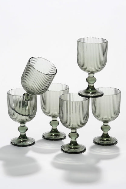 Set van 6 Merlot geribbelde wijnglazen in grijze kleur van Mica Decorations