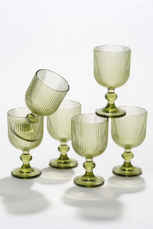 Set van 6 geribbelde lichtgroene Merlot wijnglazen van Mica Decorations
