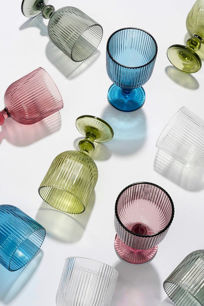 Alle kleuren van de geribbelde Merlot wijnglazen van Mica Decorations